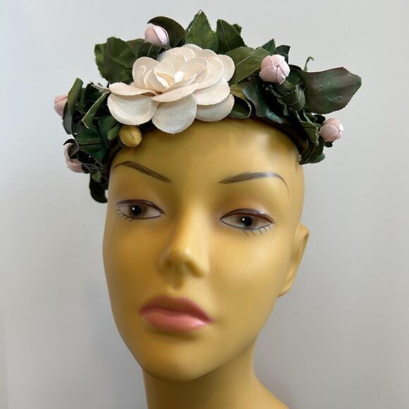 Vintage 60s Joseph Magnin Leafy Floral Fascinator Hat - Picture 3 of 7